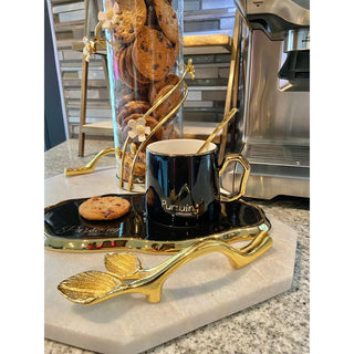 Ceramic Coffee Mug Saucer Set with Gold Spoon - DesignedBy The Boss