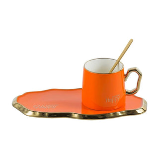 Ceramic Coffee Mug Saucer Set with Gold Spoon - DesignedBy The Boss