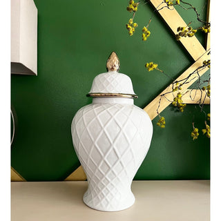 Ceramic Diamond Patterned Ginger Jar with Gold Detail - DesignedBy The Boss