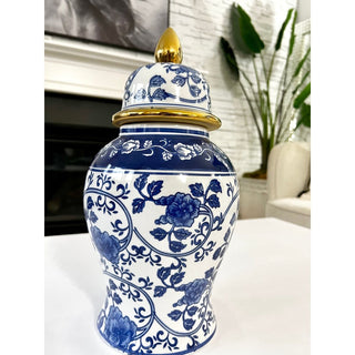 Ceramic Ginger Jar/ Blue White & Gold Details - DesignedBy The Boss