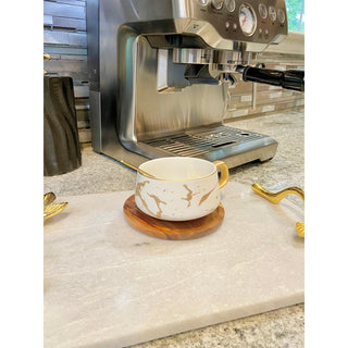 Ceramic Marble Cup with Stainless Steel Spoon & Wooden Saucer - DesignedBy The Boss