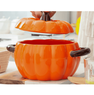 Ceramic Pumpkin Shaped Bowl With Lid - Double Handles - DesignedBy The Boss