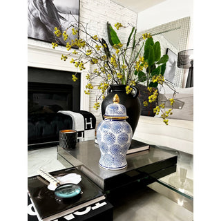 Ceramic Temple Ginger Jar White, Blue, Gold Accents - DesignedBy The Boss