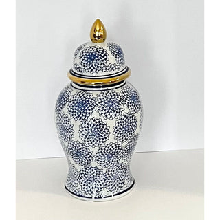 Ceramic Temple Ginger Jar White, Blue, Gold Accents - DesignedBy The Boss