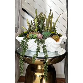 Composed Succulent Arrangement With Natural Pebbles in a Stone Pot, Green Multi - DesignedBy The Boss