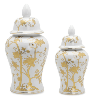 Decorative Ceramic Ginger Jar with Gold Floral Branches Details - DesignedBy The Boss
