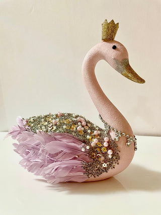 Elegant Embellished Pink Swan With Gold Crown - DesignedBy The Boss