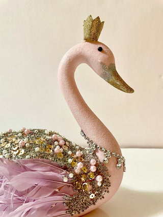Elegant Embellished Pink Swan With Gold Crown - DesignedBy The Boss