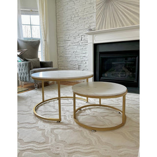 Faux Marble Top Accent Coffee Tables Set of 2 with Metal Iron Base - DesignedBy The Boss