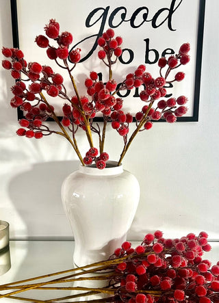 Gilded Frosted Red Berry Stems - DesignedBy The Boss