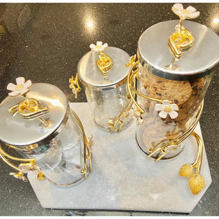 Glass Canister With gold Enamel Cherry Blossom Design (3 Sizes) - DesignedBy The Boss