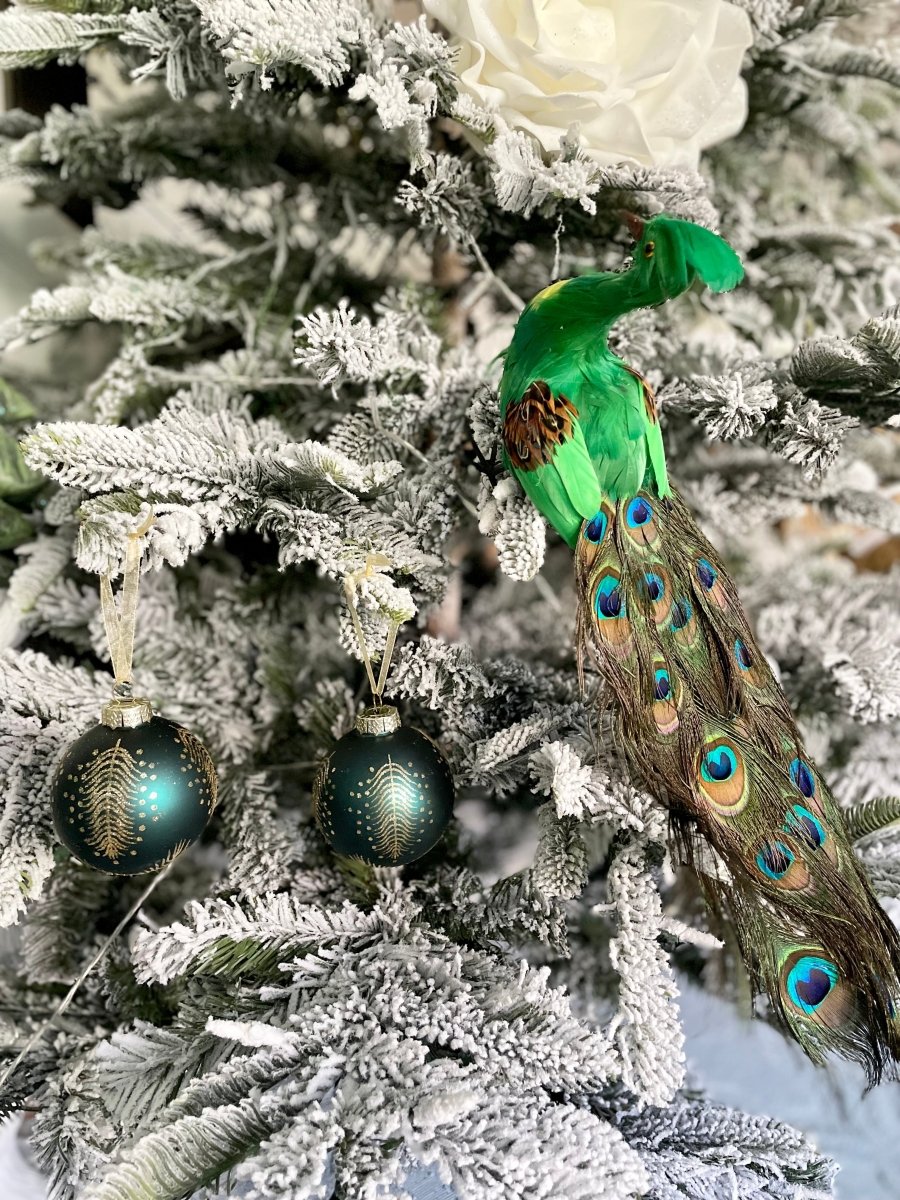 Glass Peacock Ball Ornaments Set Of 4
