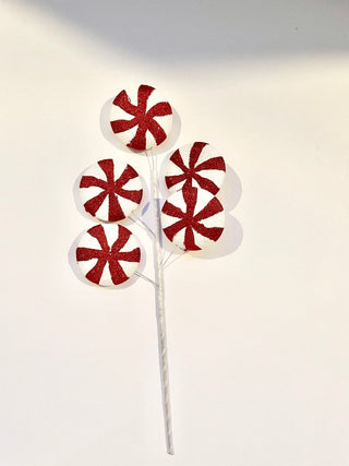 Glitter Red and White Peppermint Lollipop Christmas Pick - DesignedBy The Boss