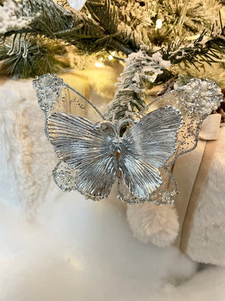 Gold And Silver Glittered Butterfly Ornament Clip - DesignedBy The Boss