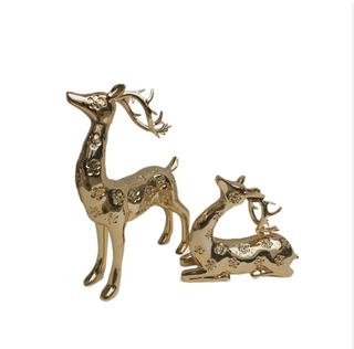 Gold Majestic Deer Figure, Christmas Decor Set Of 2 Deer Sculpture - DesignedBy The Boss