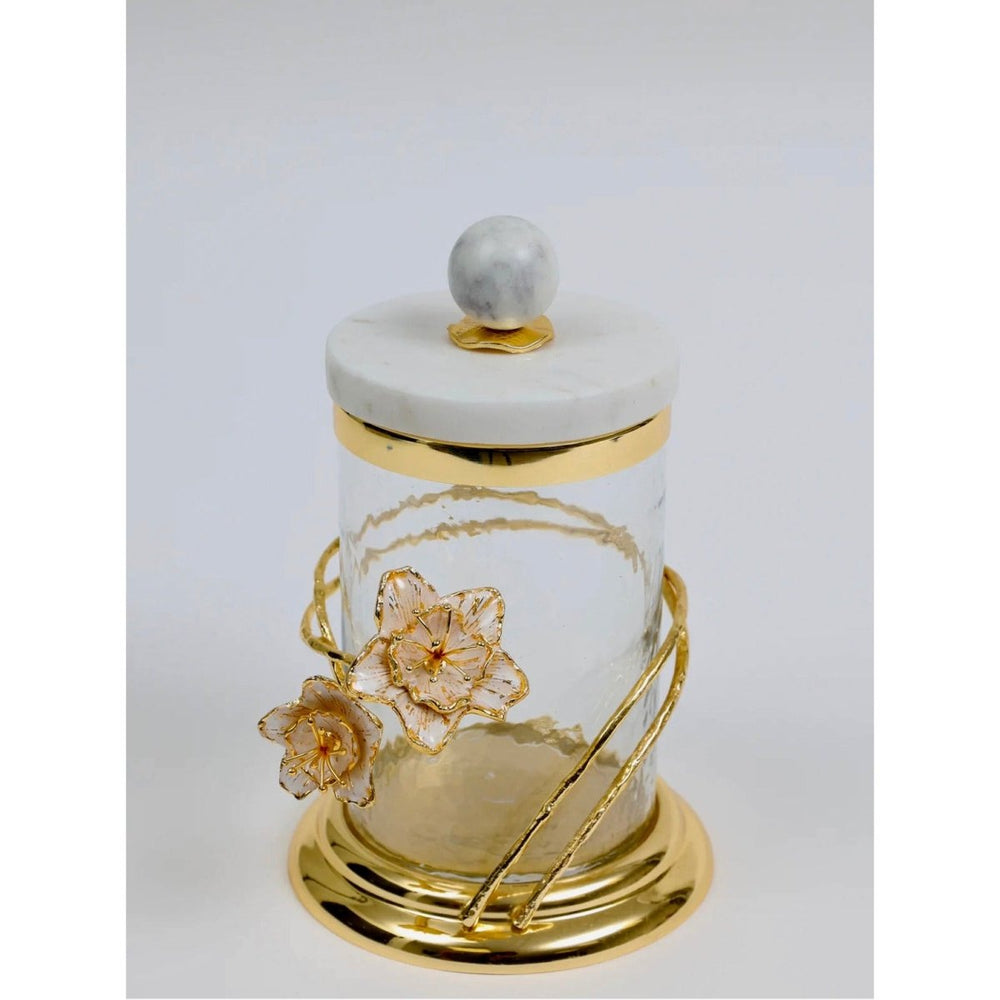 Hammered Glass Canister with marble lid DesignedBy The Boss