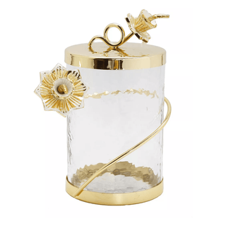 Hammered Glass Gold Flower Design Canisters( 3 Sizes) - DesignedBy The Boss