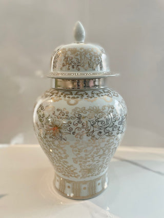 Hand Painted White And Gold Ceramic Ginger Jar - DesignedBy The Boss