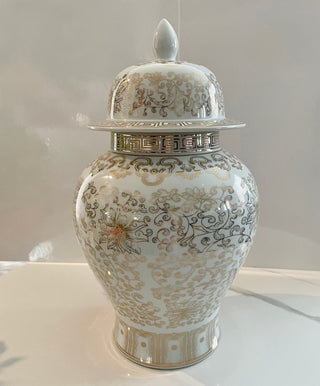 Hand Painted White And Gold Ceramic Ginger Jar - DesignedBy The Boss