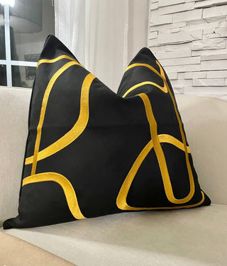 High Quality Decorative Pillow Cover With Gold Striped Accent Set Of 2 (24" x 24") Luxury Designed- Living Room Decor - DesignedBy The Boss