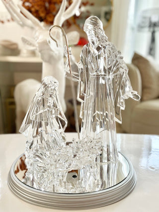 Icy Large LED Crystal Illuminated Holy Family- Mirror Base - Christmas Nativity For Holiday Decor - DesignedBy The Boss