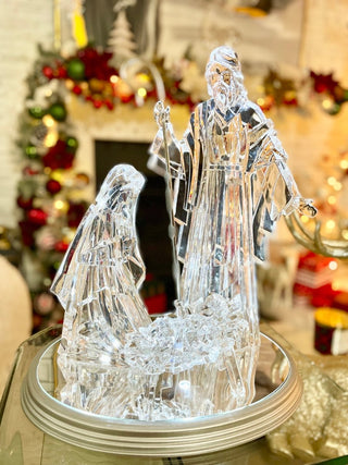 Icy Large LED Crystal Illuminated Holy Family- Mirror Base - Christmas Nativity For Holiday Decor - DesignedBy The Boss