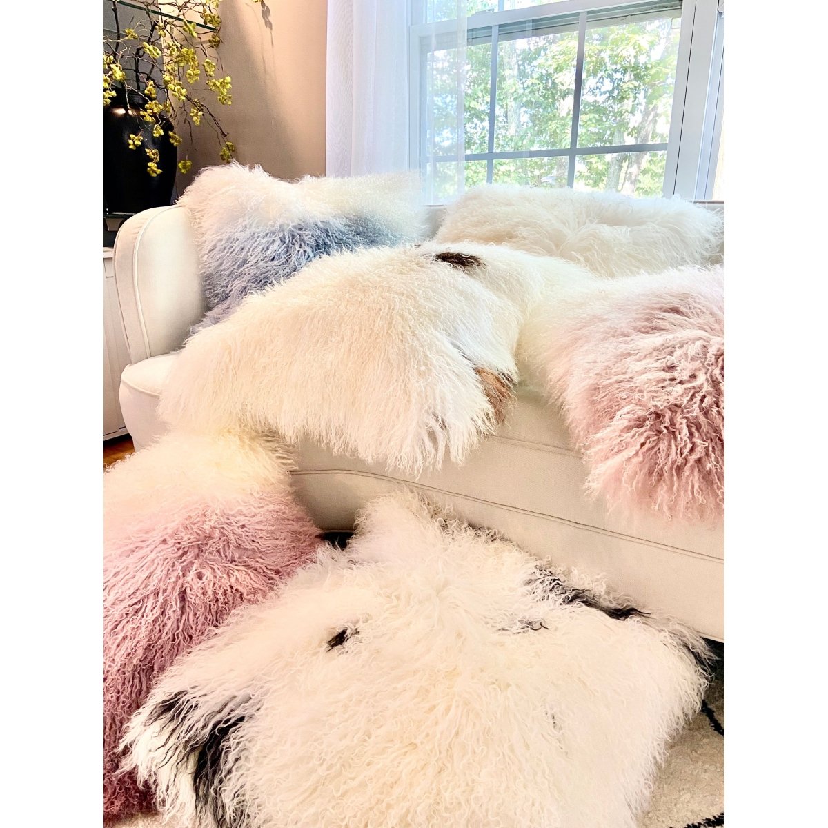 Ivory Mongolian Sheepskin Fur Throw Pillow 22''X 22'' – DesignedBy