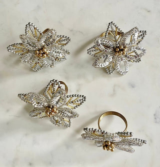 Jeweled Floral Napkin Ring Set of 4 - DesignedBy The Boss
