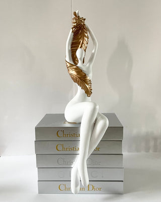 Large Luxury Female Body with Golden Leaf Art Sculpture Sitting Legs Crossed - DesignedBy The Boss