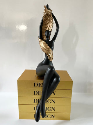 Large Luxury Female Body with Golden Leaf Art Sculpture Sitting Legs Crossed - DesignedBy The Boss