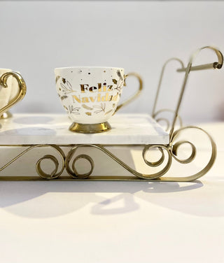 Large White Marble Serving Tray With Gold Details - DesignedBy The Boss