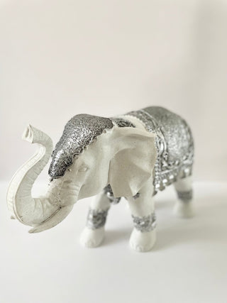 Large White With Silver Detail Elephant Statue| Elephant Sculpture - DesignedBy The Boss