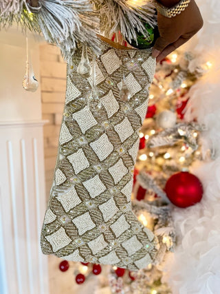 Luxury Beaded Christmas - Holiday Stockings, Glitter Stocking Set of 2 - DesignedBy The Boss