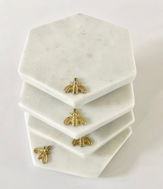 Mable Coaster With Gold-Finished Zinc Honeybees - Home Decor(Set OF 4) - DesignedBy The Boss