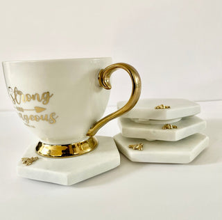 Mable Coaster With Gold-Finished Zinc Honeybees - Home Decor(Set OF 4) - DesignedBy The Boss