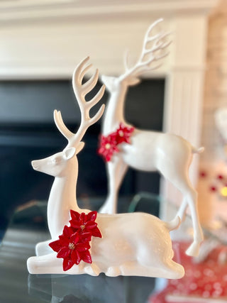 Majestic Deer Figure, Christmas Decor White & Red - DesignedBy The Boss