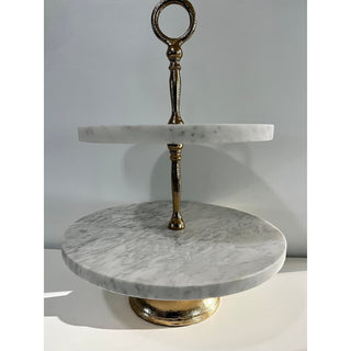Marble Two Tiered Stand with Accent Gold - DesignedBy The Boss