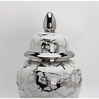 Metallic Silver And White Lidded Ceramic Ginger Jar - DesignedBy The Boss