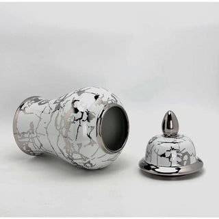 Metallic Silver And White Lidded Ceramic Ginger Jar - DesignedBy The Boss