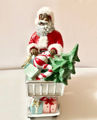 MR.Claus With A Shopping Cart - Hand Crafted Resin Sculpture- Holiday Decor - DesignedBy The Boss