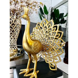 Peacock Metal Sculpture Statue Gold Finish - DesignedBy The Boss