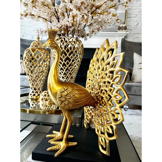 Peacock Metal Sculpture Statue Gold Finish - DesignedBy The Boss