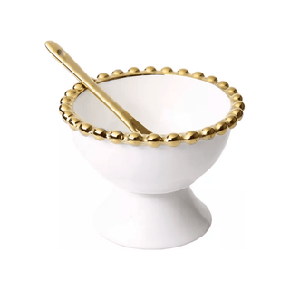 Porcelian White Dessert cups with Gold Beaded Design (Set of 4) - DesignedBy The Boss