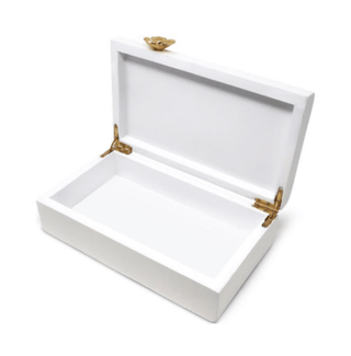 Rectangular White Wood Decorative Box with Gold Flower Opener Detail (Set Of 2) - DesignedBy The Boss