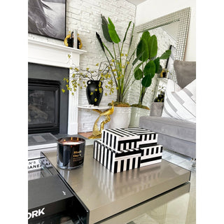 Resin 2-Piece Set Striped Boxes Black/White Decorative Boxes - DesignedBy The Boss