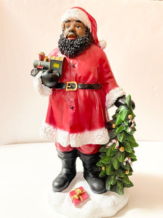 Santa With A LED Light Christmas Tree - Hand Crafted Resin Sculpture- Holiday Decor - DesignedBy The Boss