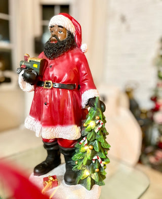 Santa With A LED Light Christmas Tree - Hand Crafted Resin Sculpture- Holiday Decor - DesignedBy The Boss