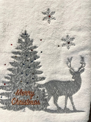Set of 2 Christmas Glitter Embroidered White Hand Towels - DesignedBy The Boss
