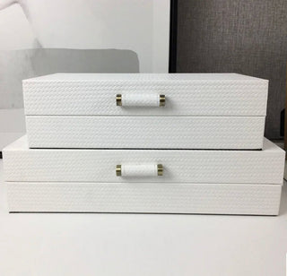 Set of 2 White Leather Decorative Boxes - DesignedBy The Boss