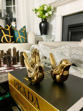 Set Of 3 Gold Ceramic Bird Figurines Home Decoration Furniture Desktop Display (Small+Medium+Large) - DesignedBy The Boss
